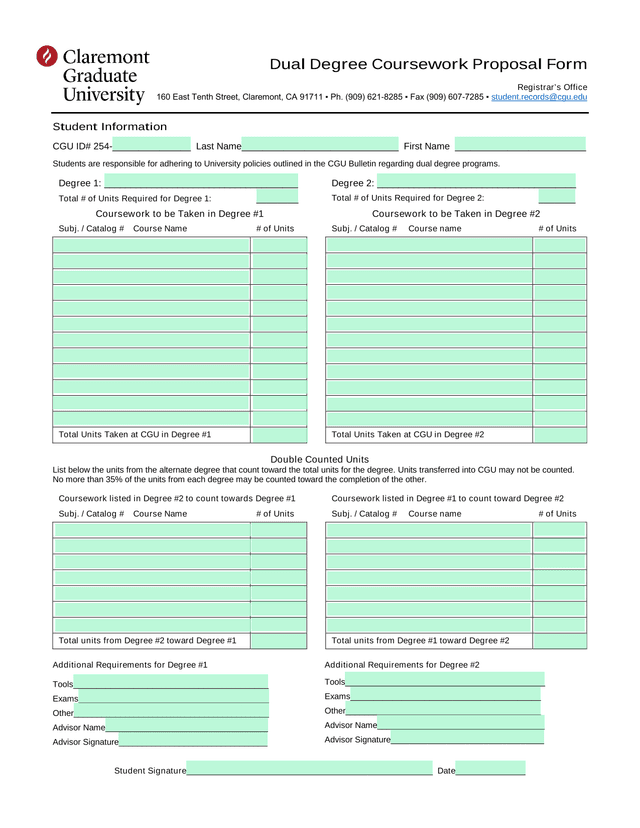 Dual Degree Coursework Proposal Form screenshot
