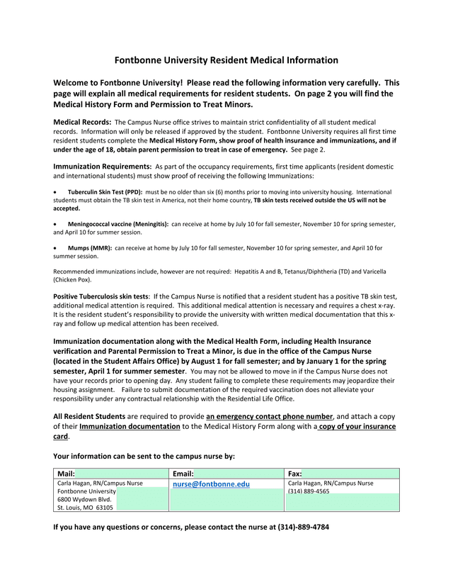 Fontbonne University Resident Medical Information screenshot