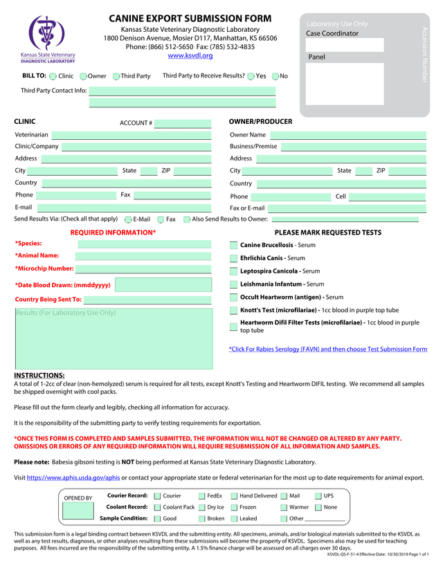 CANINE EXPORT SUBMISSION FORM screenshot