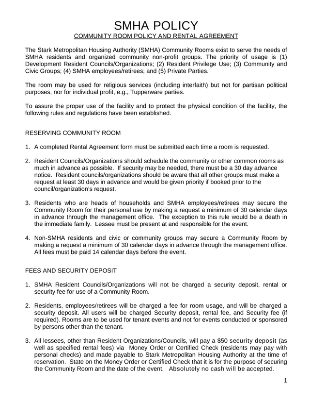 Community Room Policy And Rental Agreement screenshot