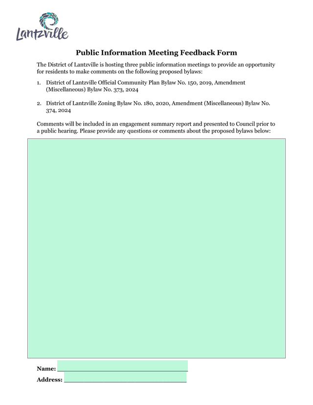 Public Information Meeting Feedback Form screenshot
