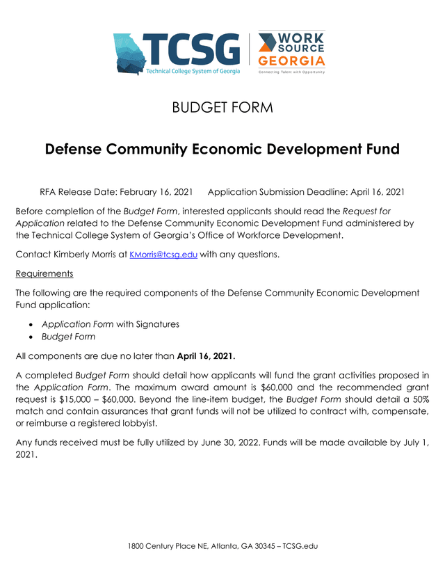 Budget Form screenshot