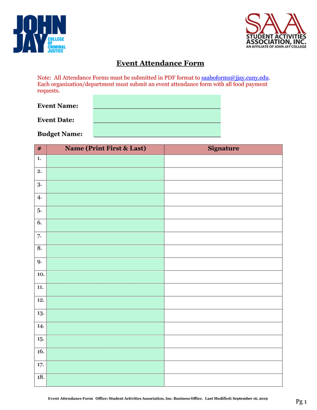 Event Attendance Form screenshot
