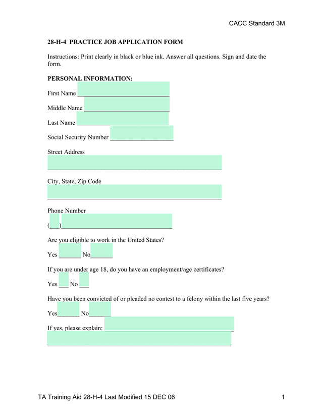 28 H 4 PRACTICE JOB APPLICATION FORM screenshot