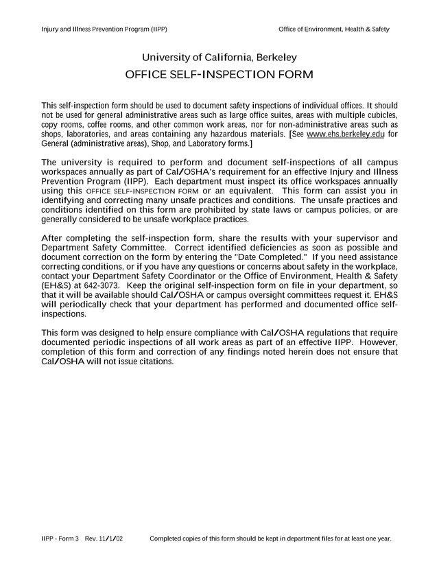 Office Self Inspection Form screenshot