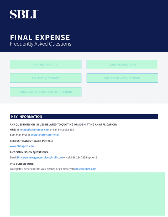 Final Expense Frequently Asked Questions screenshot