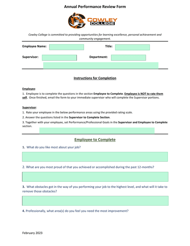 Annual Performance Review Form screenshot