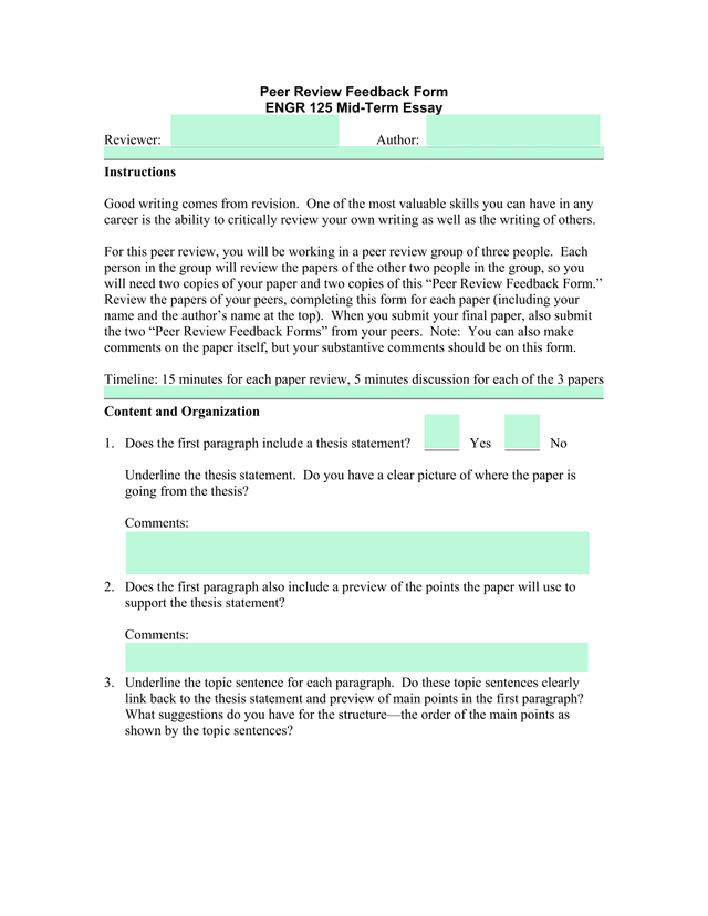 Peer Review Feedback Form screenshot