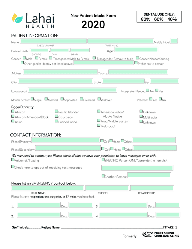 New Patient Intake Form screenshot