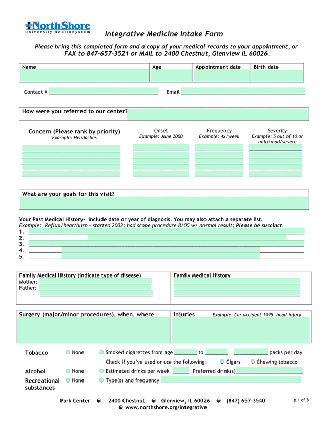 Integrative Medicine Intake Form screenshot
