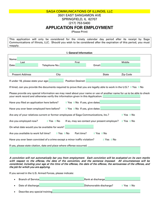 APPLICATION FOR EMPLOYMENT screenshot