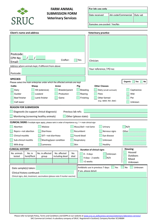 FARM ANIMAL SUBMISSION FORM screenshot