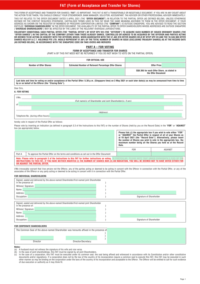 Form Of Acceptance And Transfer For Shares (FAT) screenshot