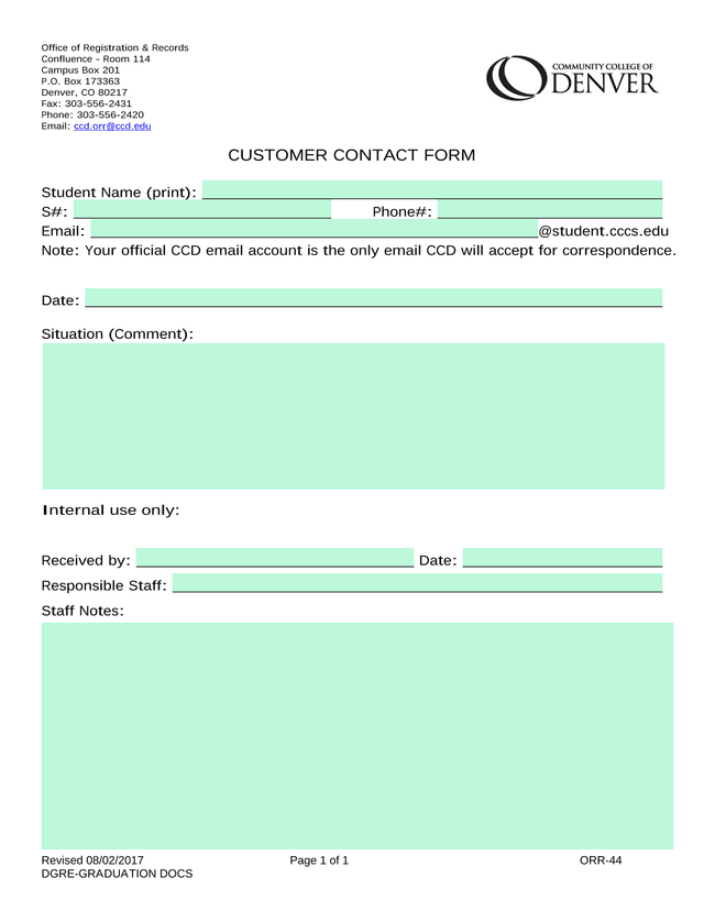 CUSTOMER CONTACT FORM screenshot