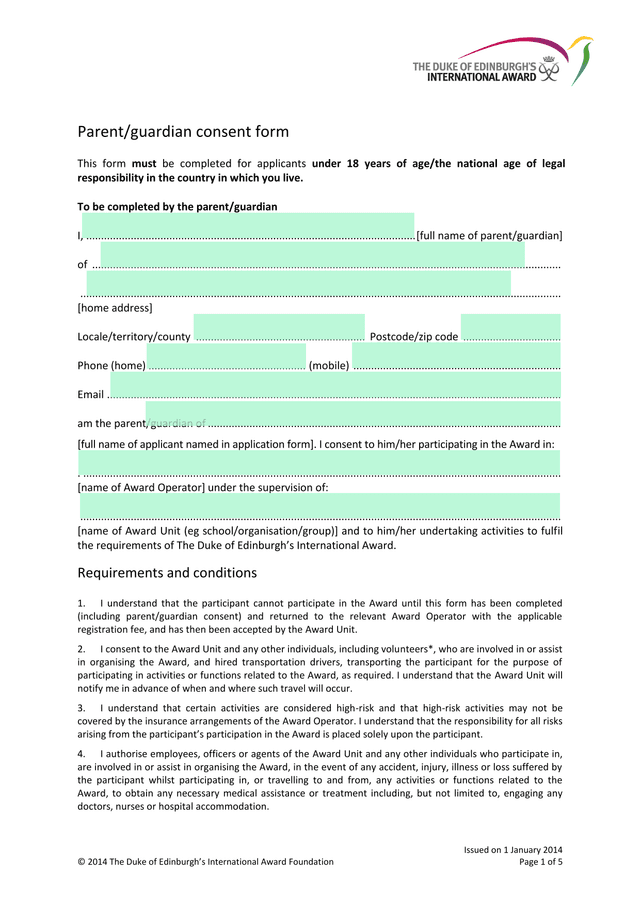 ParentGuardian Consent Form screenshot