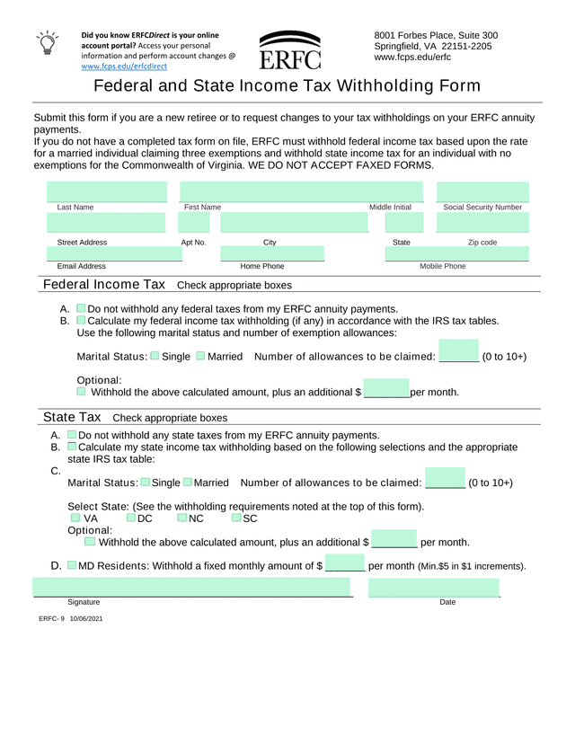 Federal And State Income Tax Withholding Form screenshot