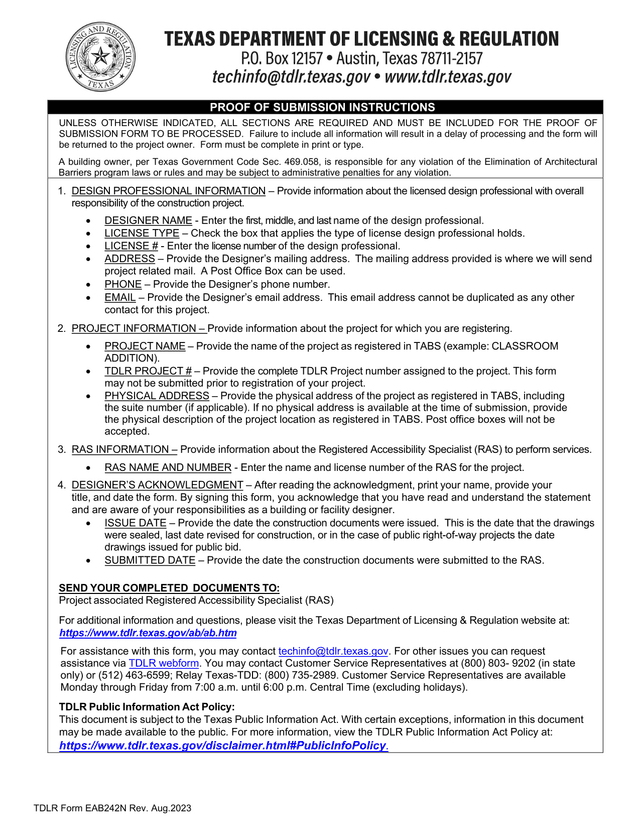 TDLR Form EAB242N screenshot