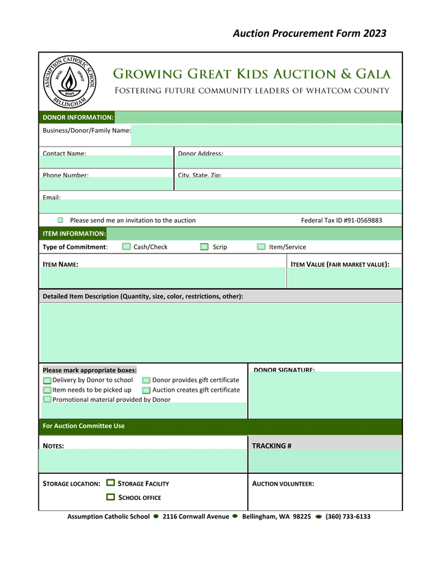 Auction Procurement Form 2023 screenshot