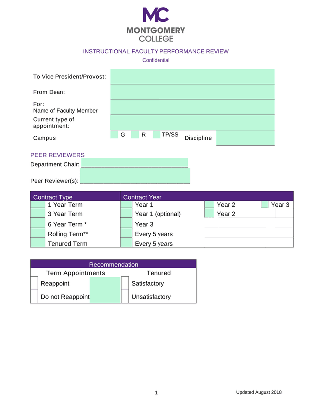 Instructional Faculty Performance Review screenshot
