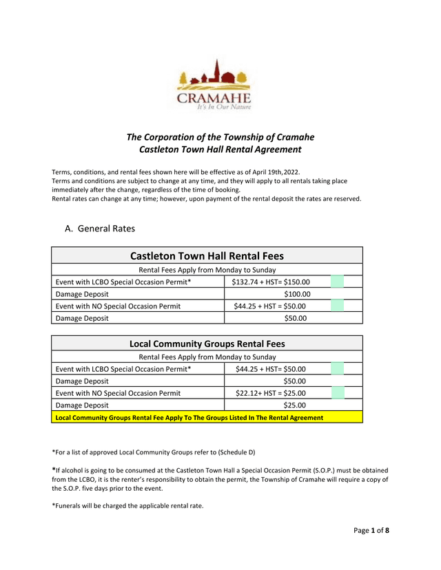 Castleton Town Hall Rental Agreement screenshot