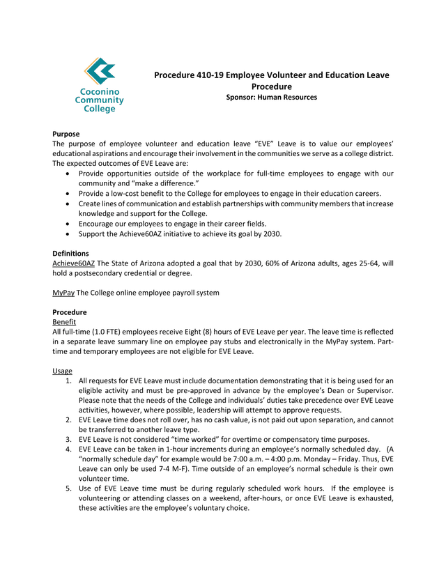 Procedure 410 19 Employee Volunteer And Education Leave screenshot