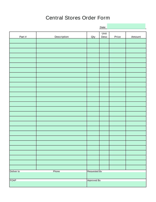 Central Stores Order Form screenshot
