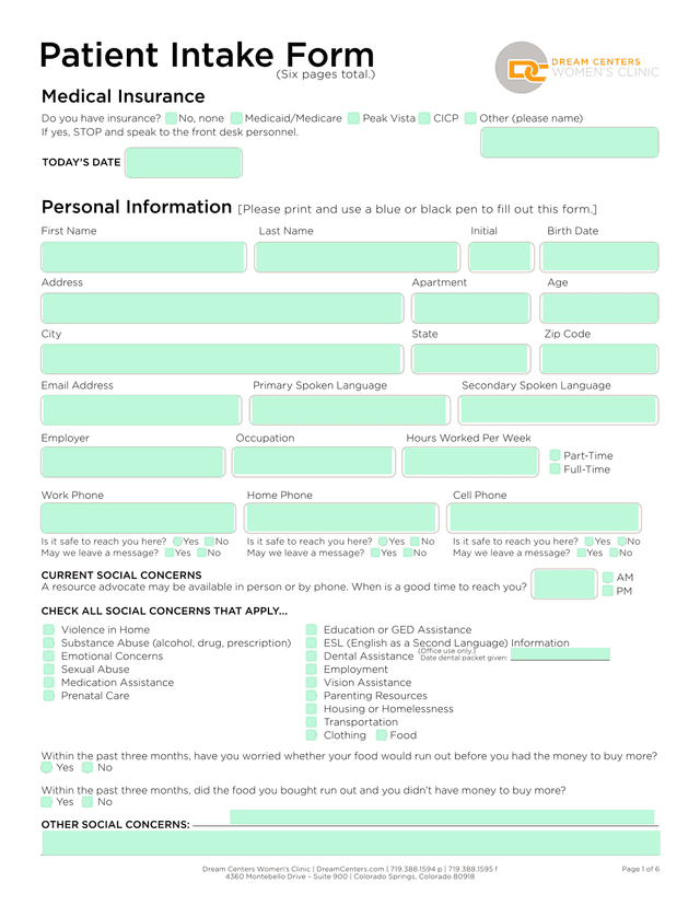Patient Intake Form screenshot