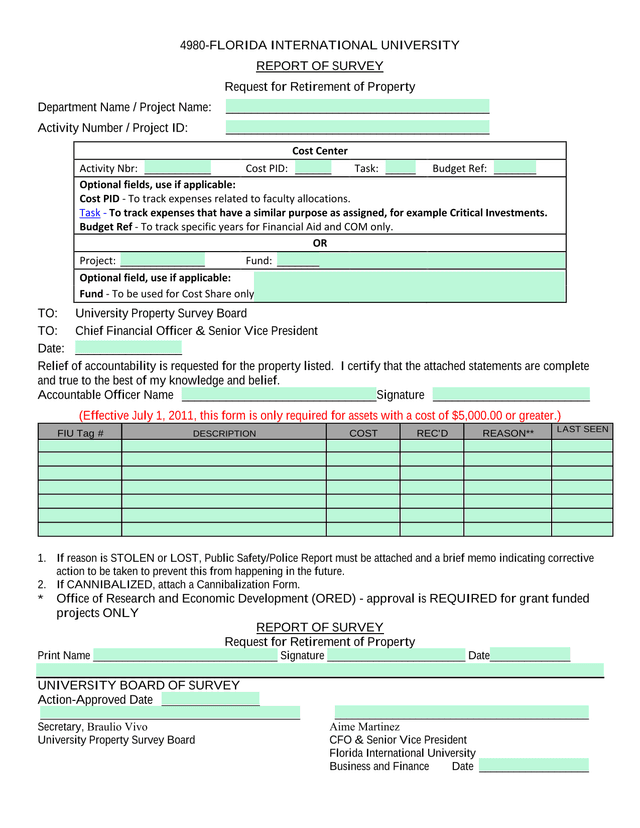 Report Of Survey   Request For Retirement Of Property screenshot