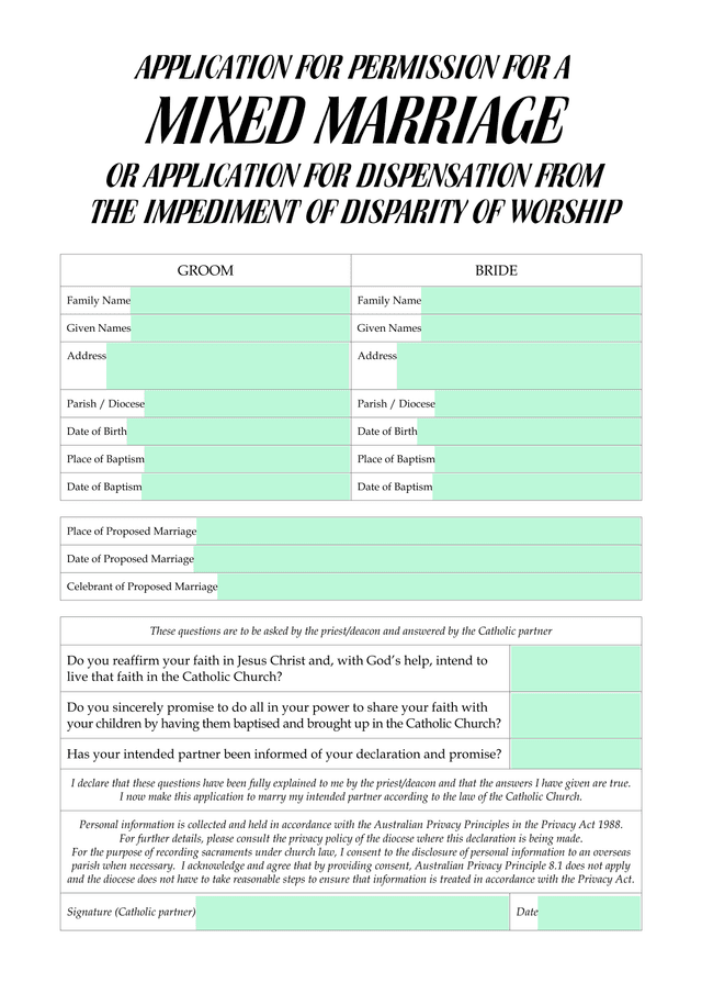 Application For Permission For A Mixed Marriage screenshot