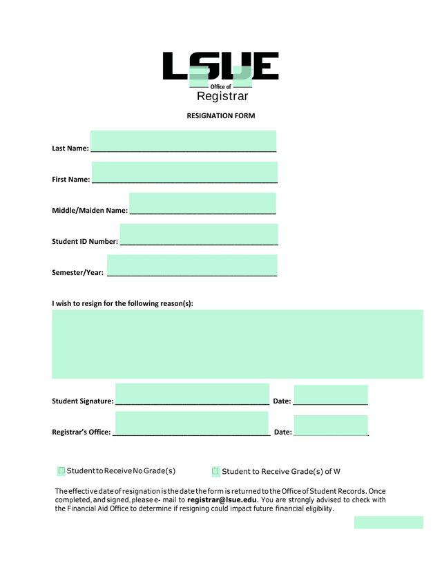 RESIGNATION FORM screenshot