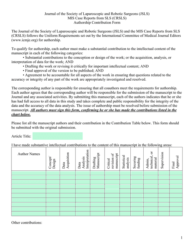 Authorship Contribution Form screenshot