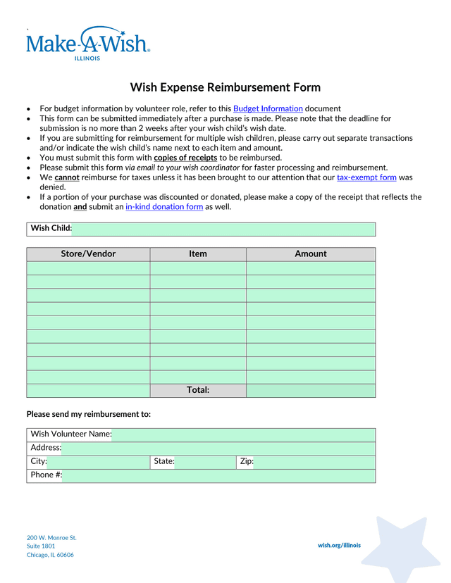 Wish Expense Reimbursement Form screenshot
