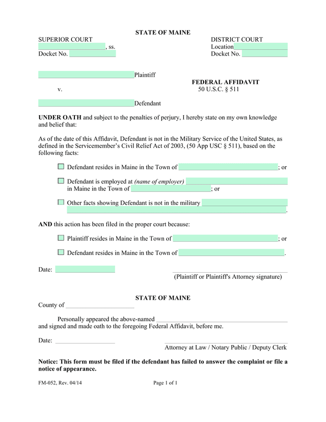 Federal Affidavit screenshot