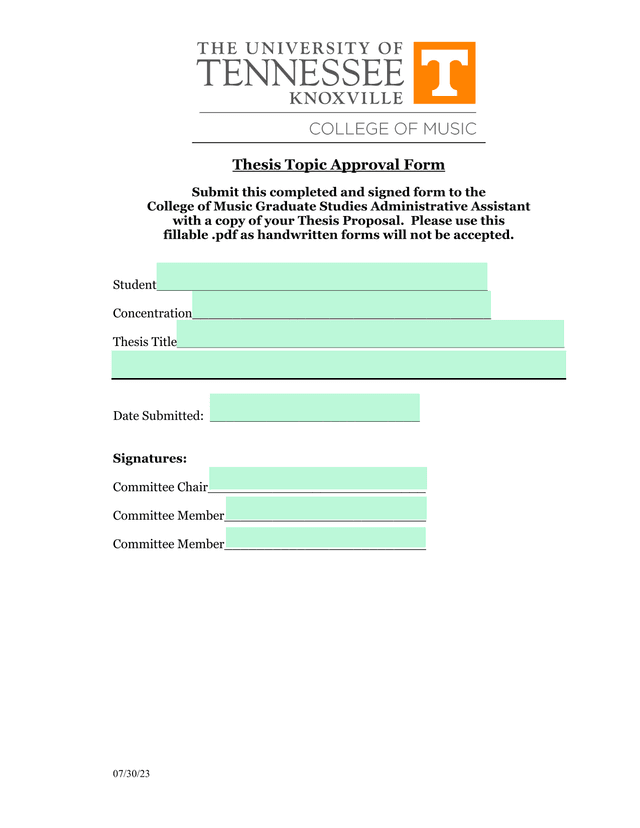 Thesis Topic Approval Form screenshot