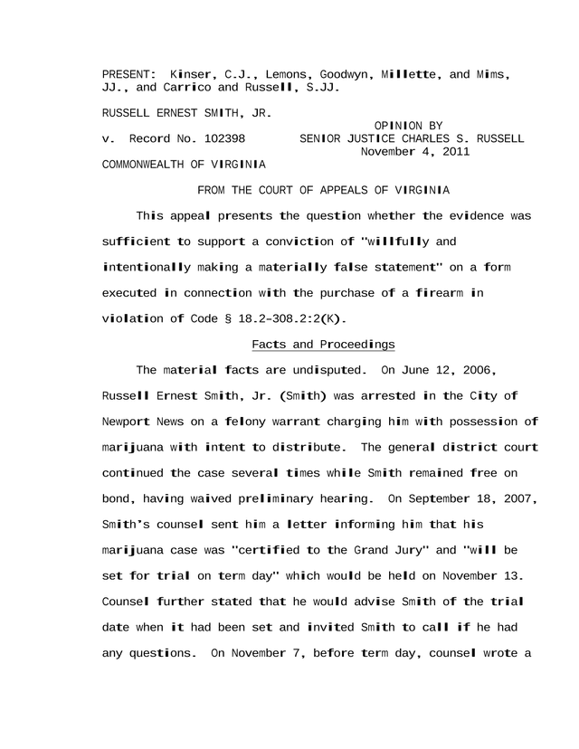 Court Opinion   Russell Ernest Smith, Jr. V. Commonwealth Of Virginia screenshot