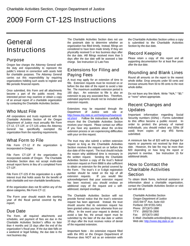 2009 Form CT 12S Instructions screenshot