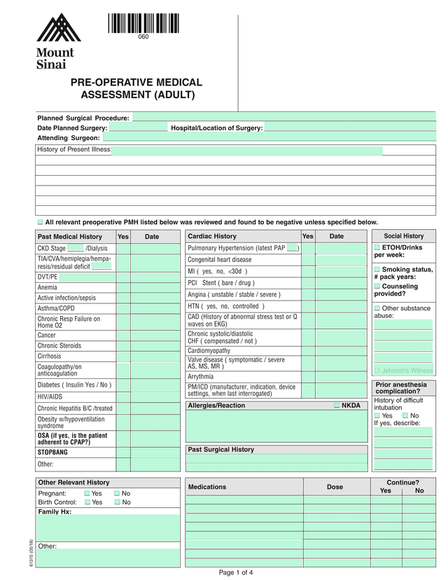 Pre Operative Medical Assessment (Adult) screenshot