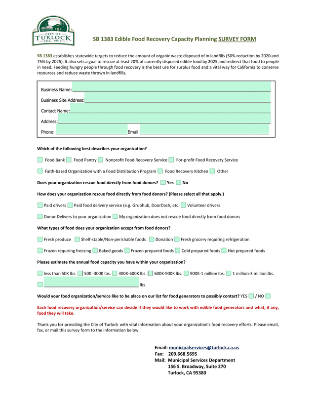 SB 1383 Edible Food Recovery Capacity Planning SURVEY FORM screenshot