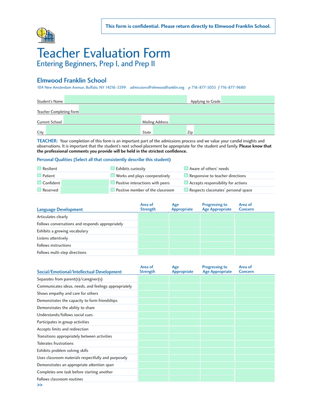 Teacher Evaluation Form screenshot