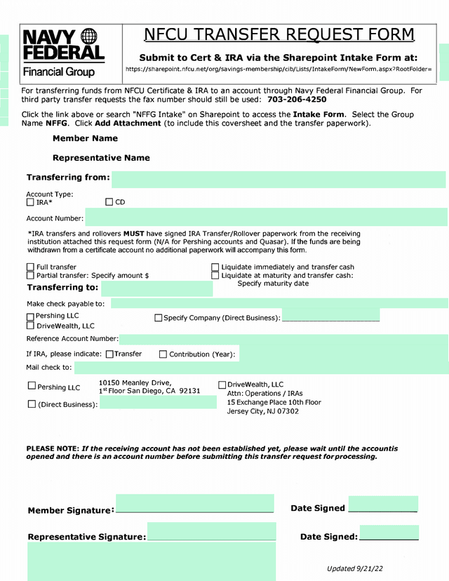 NFCU TRANSFER REQUEST FORM screenshot