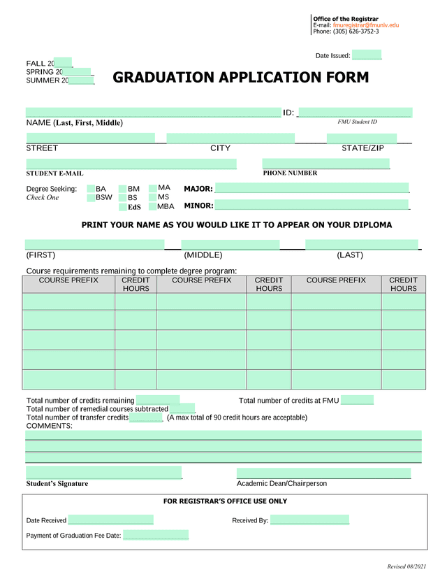 GRADUATION APPLICATION FORM screenshot