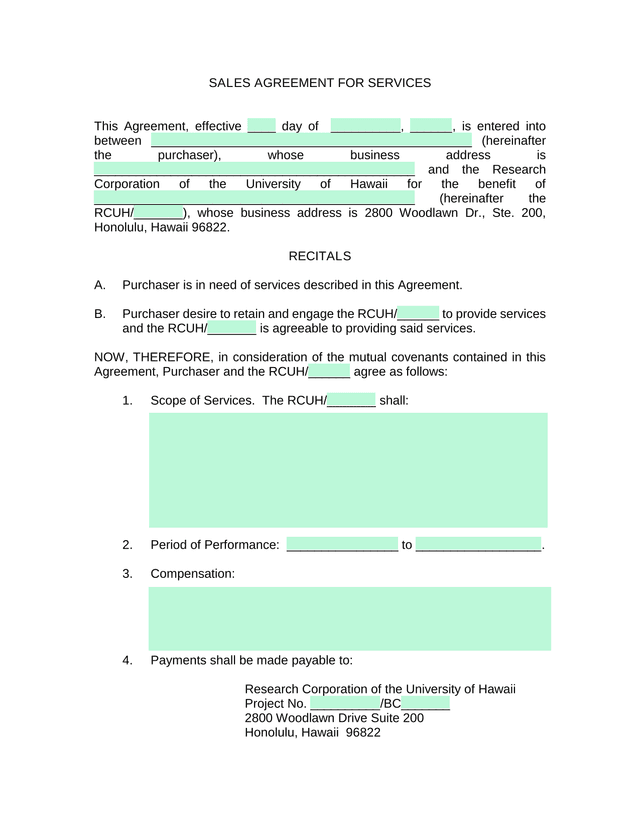 Sales Agreement For Services screenshot
