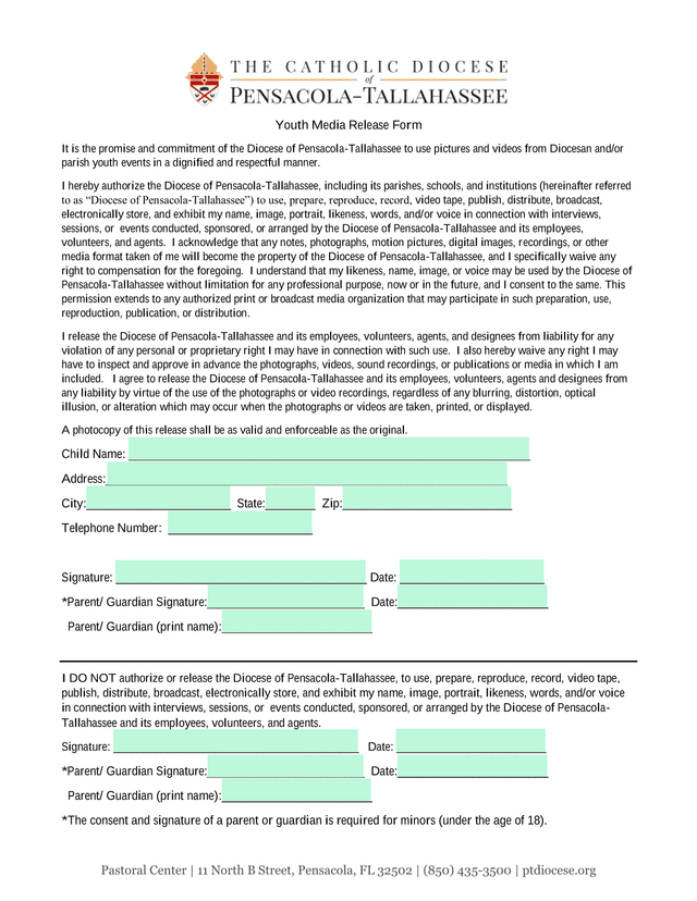 Youth Media Release Form screenshot