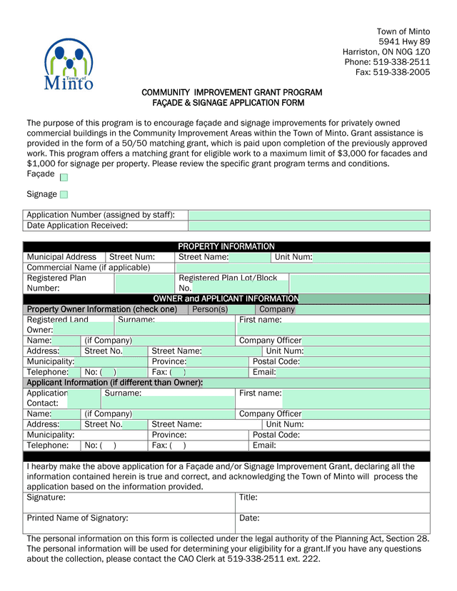 Community Improvement Grant Program Faade  Signage Application Form screenshot