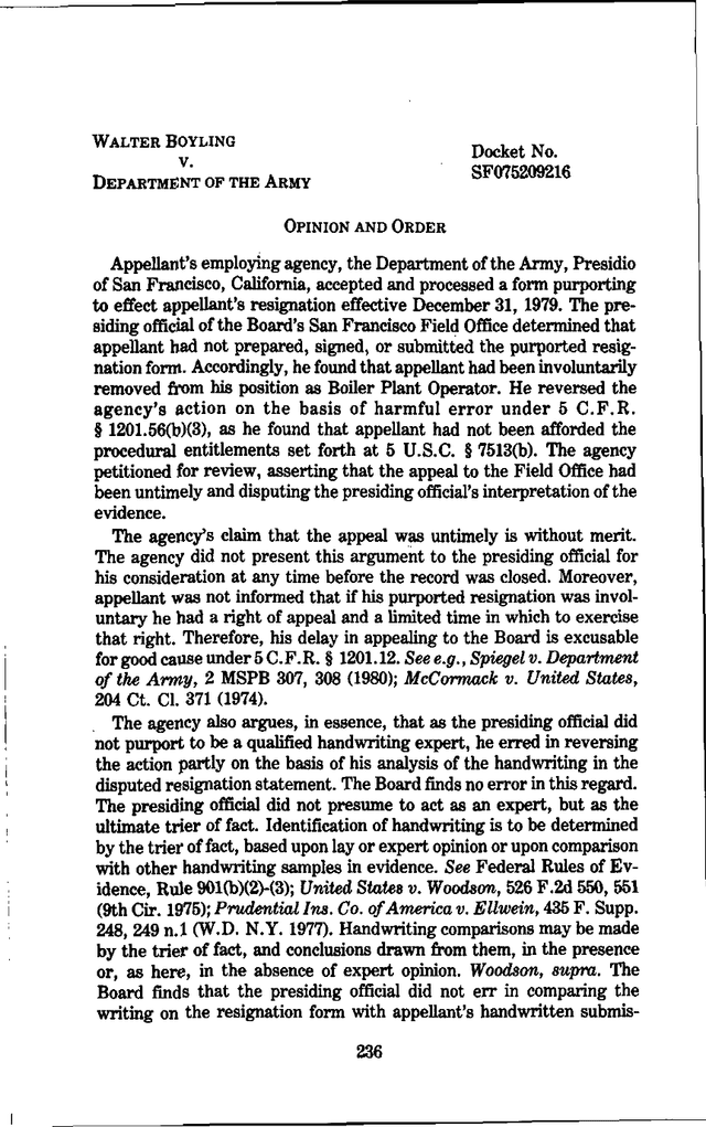 Walter Boyling Department Of The Army Opinion And Order screenshot