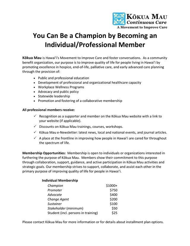 Kkua Mau IndividualProfessional Membership screenshot