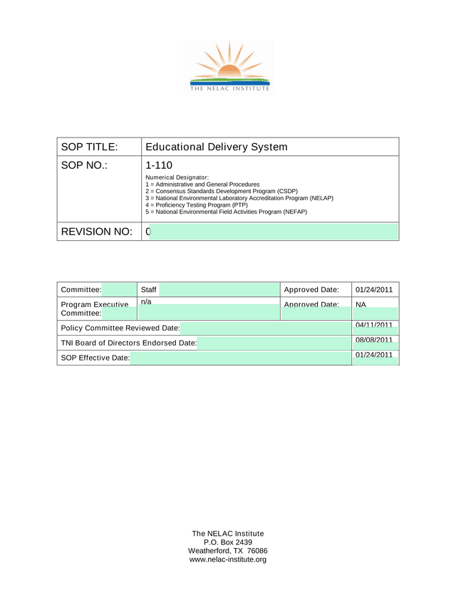 Educational Delivery System SOP screenshot
