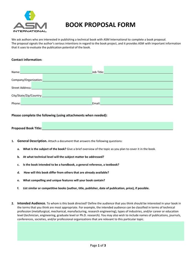 Book Proposal Form screenshot