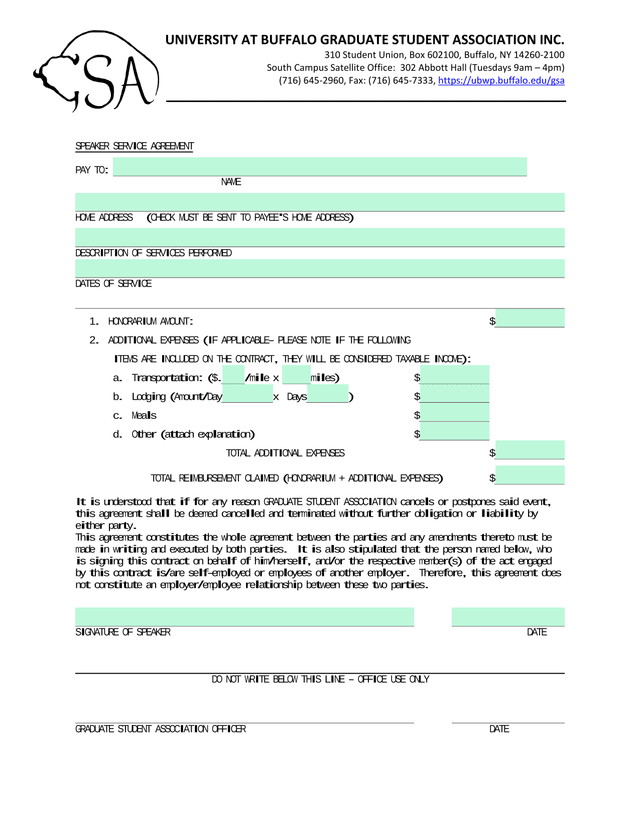 Speaker Service Agreement screenshot