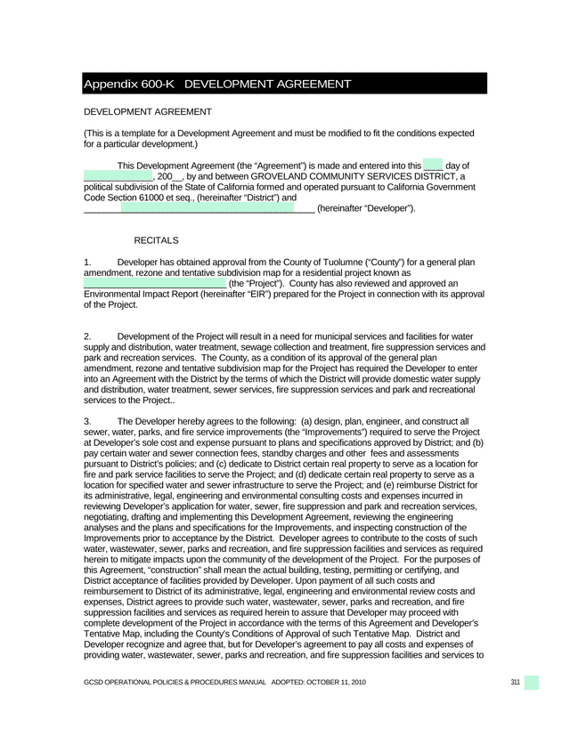 Development Agreement screenshot